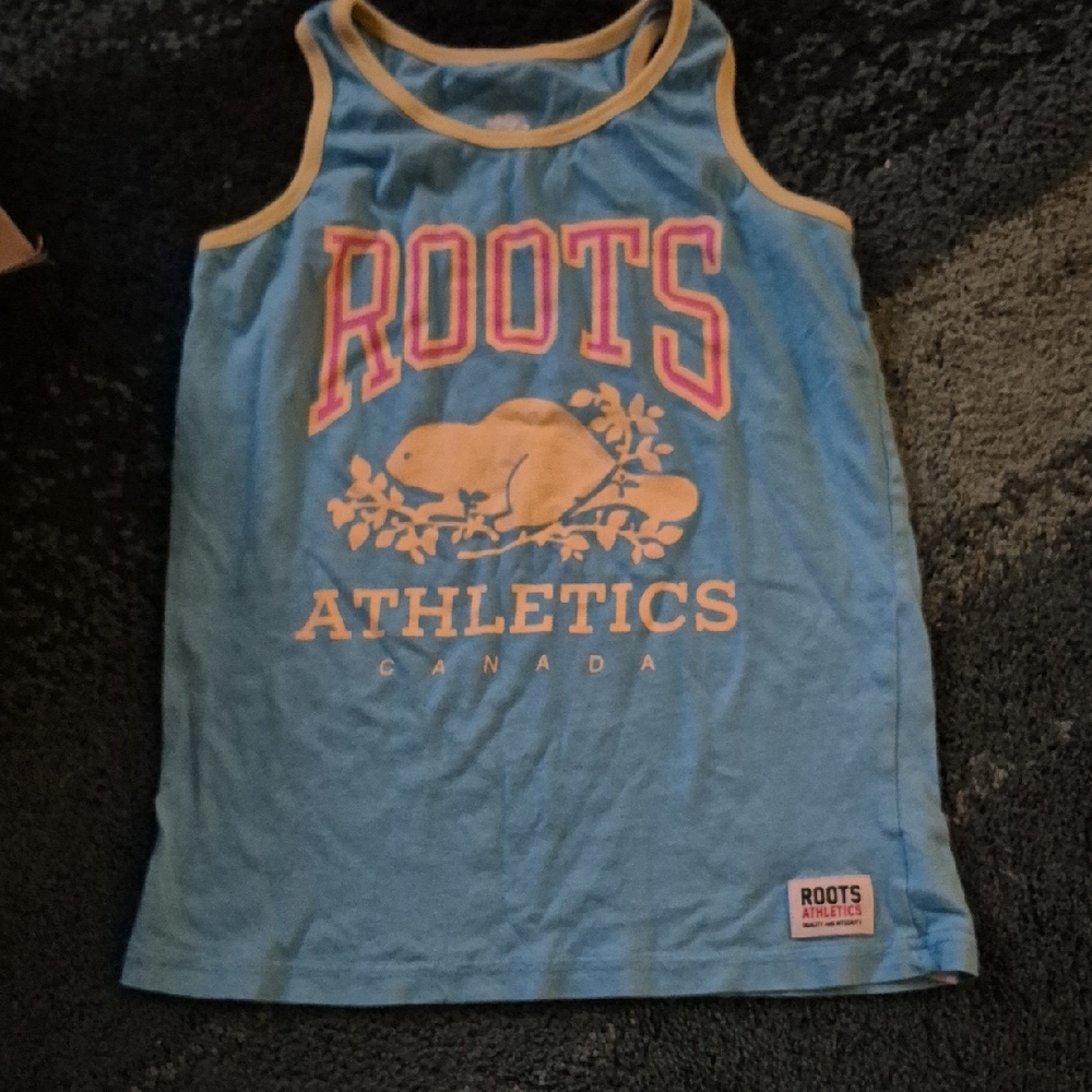 💥5/35 Roots Kids Tank Top with Blue and Yellow Accents Size XL